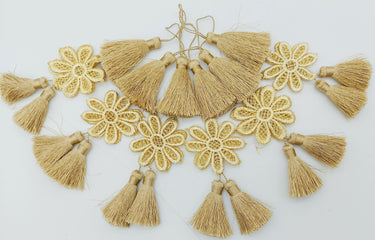 Set of 2 Light Brown Floral Tassels, Indian Tassels, Boho Chic Tassels